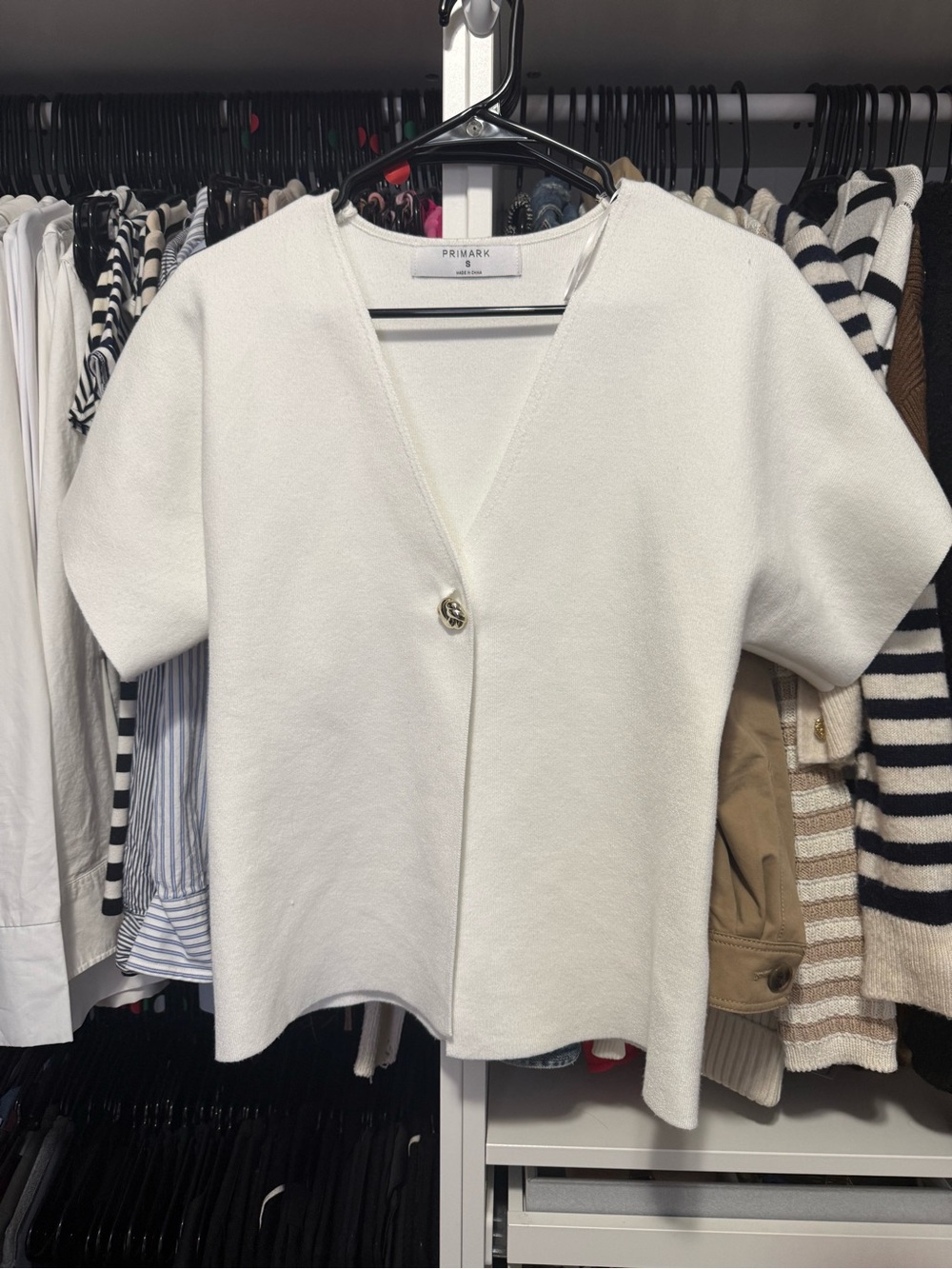 Primark Ivory Cream Knit Cardigan Top Short Sleeve Single Button Size S